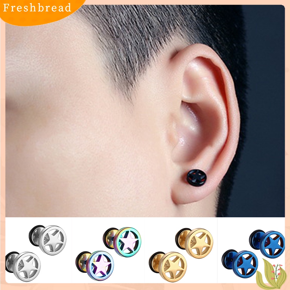 &lt; Freshbread &gt; Wanita Pria Pasangan Stainless Steel Berongga Bintang Barbel Anting Punk Ear Studs