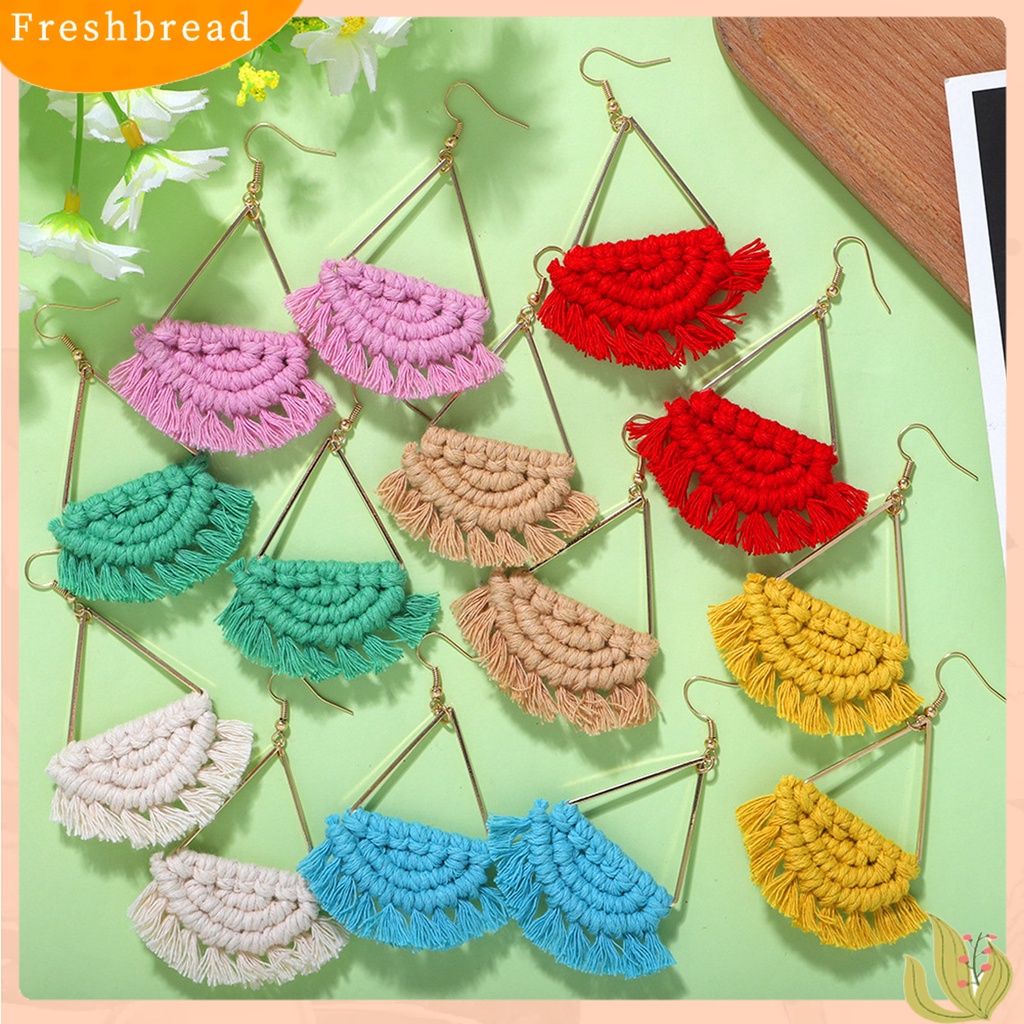 &lt; Freshbread &gt; 1pasang Anting Menjuntai Wanita Semua Cocok Dekorasi Telinga Menenun Kreatif Setengah Lingkaran Rumbai Anting Kait Untuk Outdoor