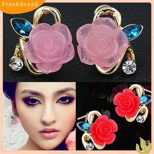 &lt; Freshbread &gt; Wanita Lucu Lady Berlian Imitasi Resin Bunga Mawar Anting Telinga Studs Perhiasan Hadiah