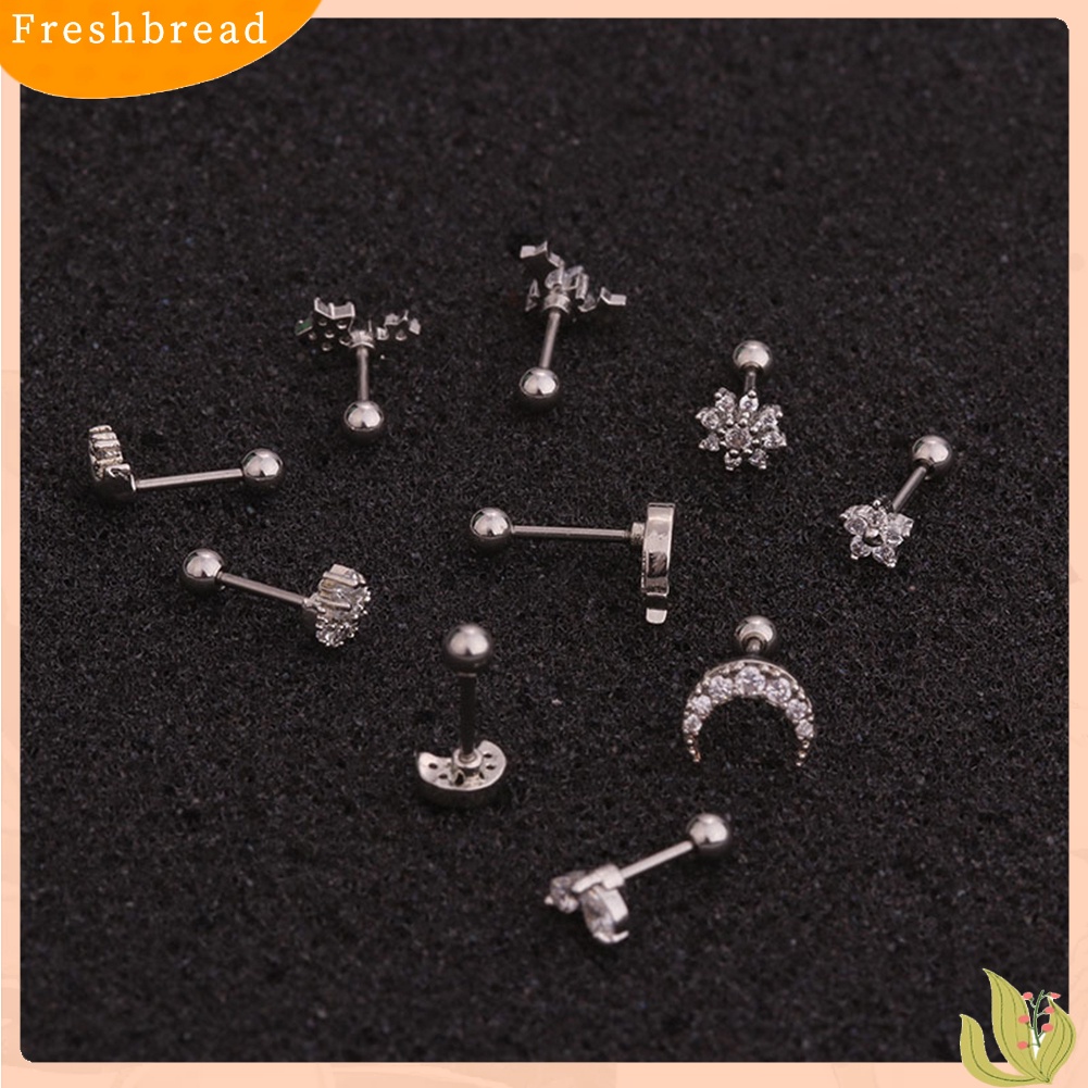 &lt; Freshbread &gt; 1Pc Wanita Cubic Zirconia Hias Bunga Bintang Bulan Tulang Rawan Stud Anting Perhiasan