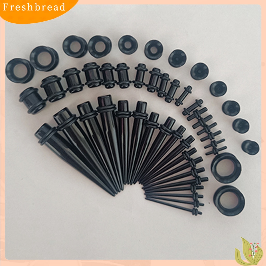 &lt; Freshbread &gt; 50Pcs Ear Expander Double O-Rings Flared Tunnels Three-piece Suit Hypoallergenic Set Perhiasan Tindik Tubuh Permukaan Halus Finish Akrilik Meruncing Dan Plug