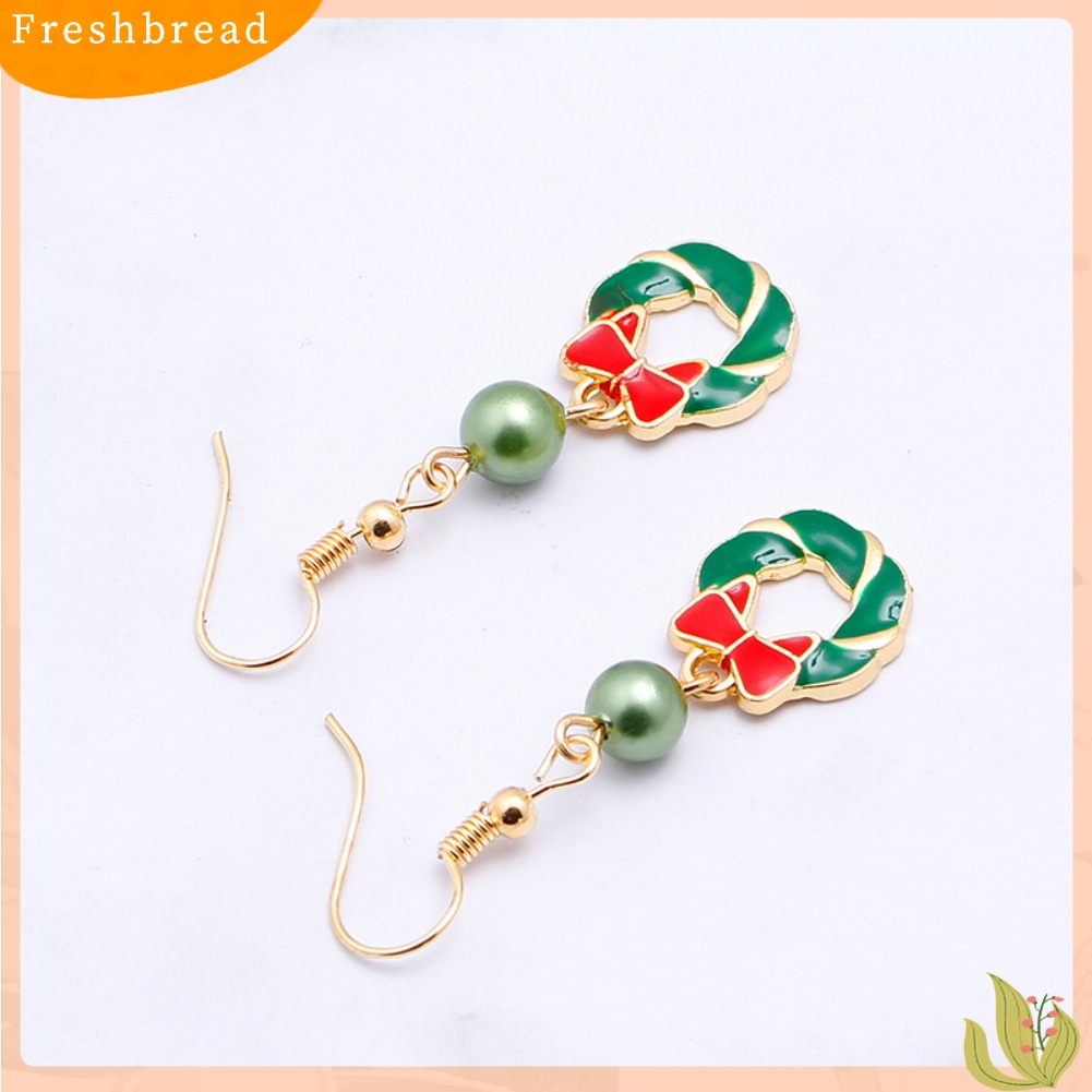 &lt; Freshbread &gt; Wanita Enamel Natal Santa Claus Pohon Rusa Menjuntai Kait Anting Hadiah Xmas