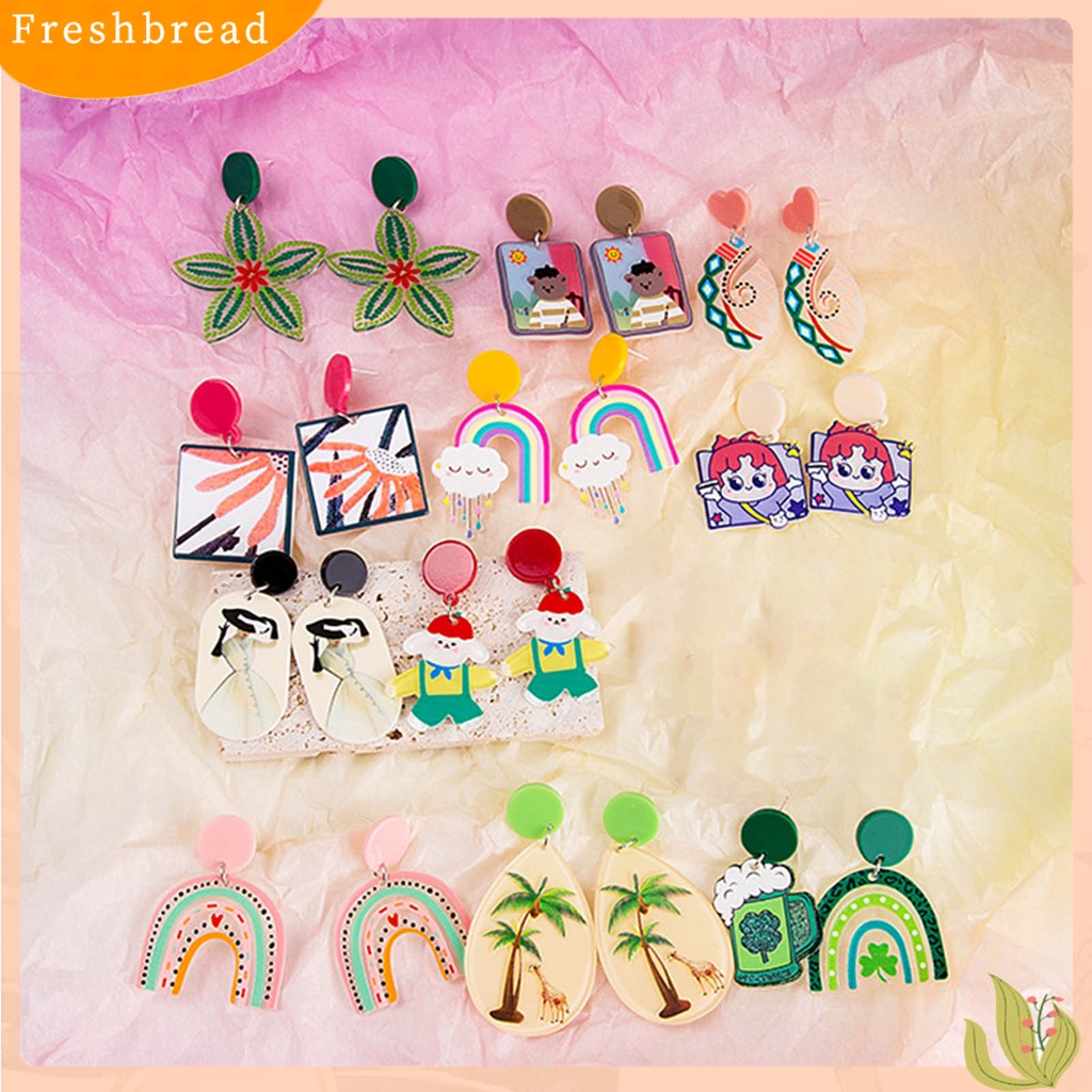 < Freshbread > 1pasang Anting Wanita Bagus Gloss Warna-Warni Fashion Perhiasan Bunga Bintang Kartun Geometris Anting Akrilik Hadiah Ulang Tahun
