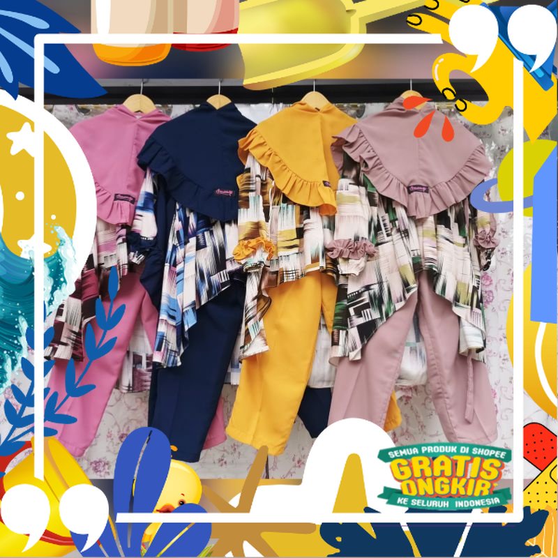 Salsabilla Setelan Tunik Anak Perempuan Baju Muslim Anak Gamis Bayi Katun Rayon dan wolfis/ kopel ib