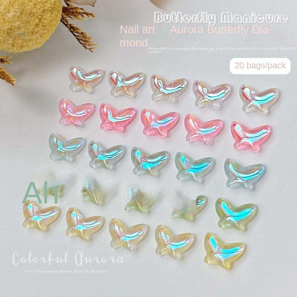 AUGUSTINA Agustina Kupu-Kupu Dekorasi Kuku Wanita Korea Manicure Aksesoris Kristal Kupu-Kupu Hiasan Kuku Nail Jewelry