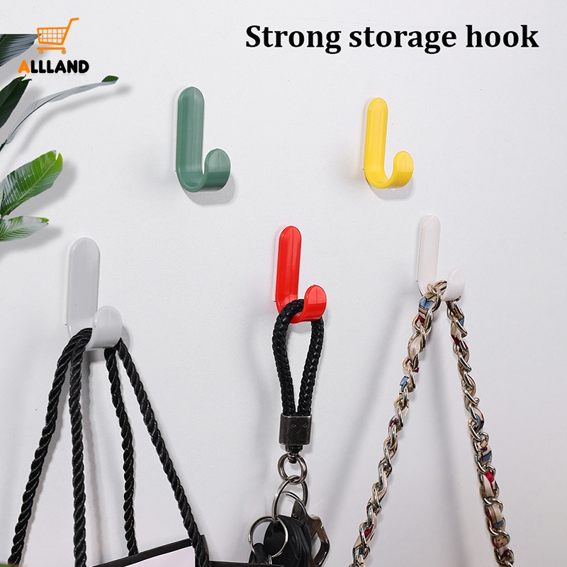 6pcs/set Sederhana J-shaped ABS Self Adhesive Wall Hook/Rak Gantung Baju Bantalan Beban Kuat/Kait Penyimpanan Mantel Kunci Portabel Rumah