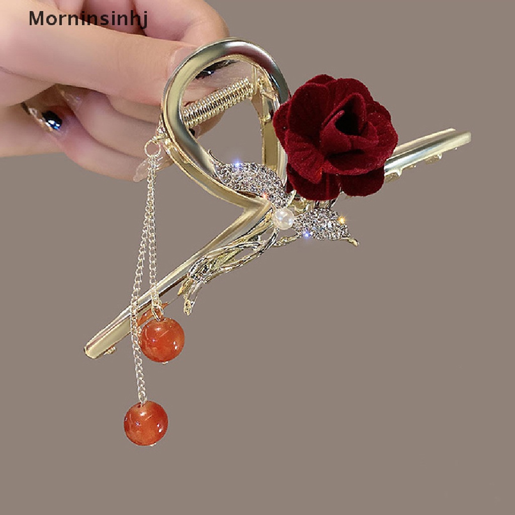 Mornin Klip Cakar Bunga Elegan Romantis Rumbai Claw Clamp Untuk Wanita Hair Clip Headwear id