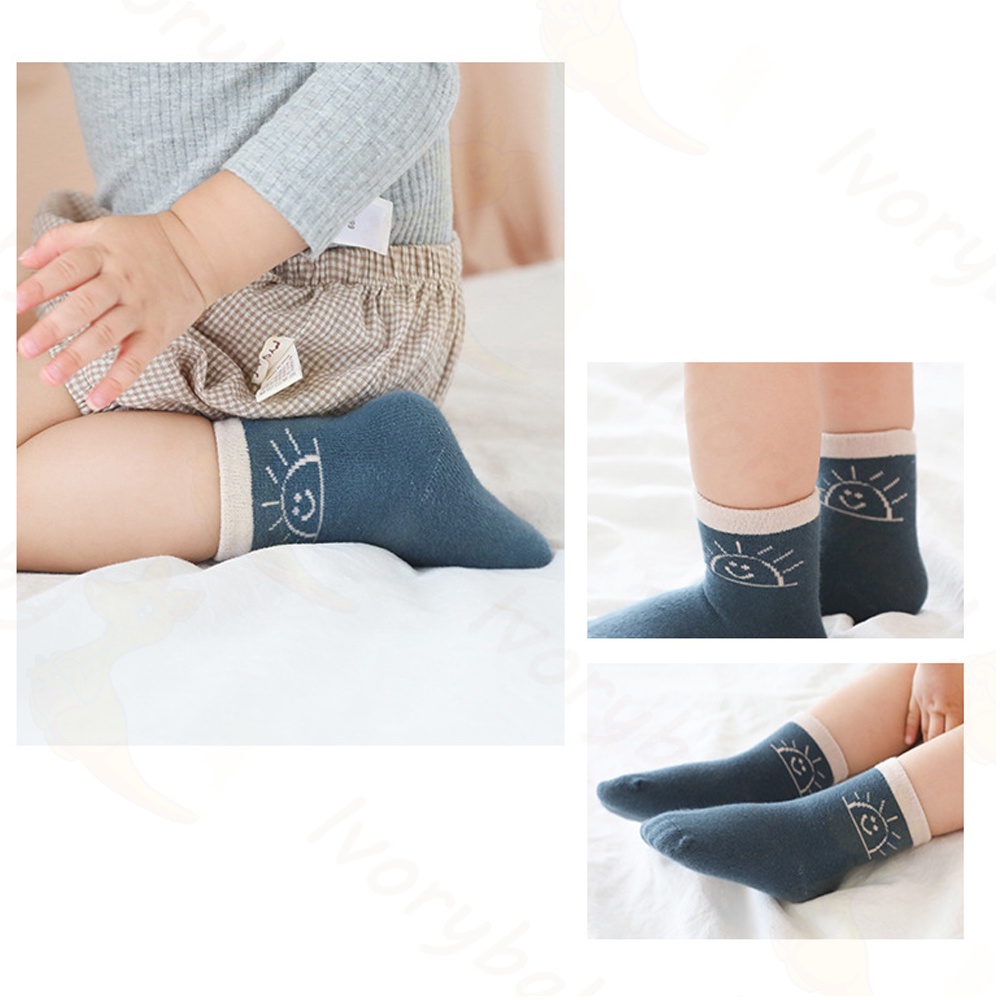 Ivorybaby 5pc Kaos kaki bayi lucu Kaus kaki anak katun 0-3 tahun