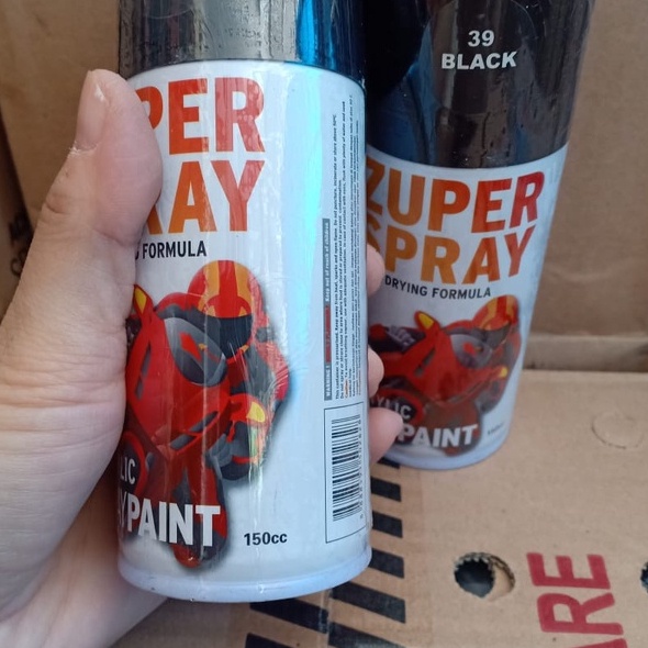 Zuper Spray Paint Pilok Pilox Warna Black Glossy / Hitam Kilap (P39) 150cc/150ml