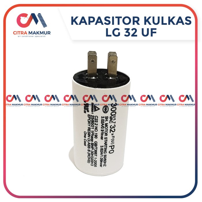 Kapasitor Kulkas 32 uF LG Capasitor 32uf refrigerator 1 2 pintu putih -ABY