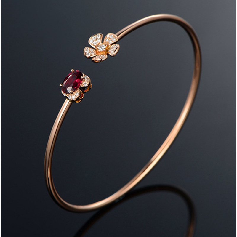 Goldkingdom Aksesoris Perhiasan Fashion Ready Stock 1.02ct Gelang Ruby Darah Merpati, Gelang Berlian Lapis Emas, Ornamen Tangan Batu Permata Berwarna