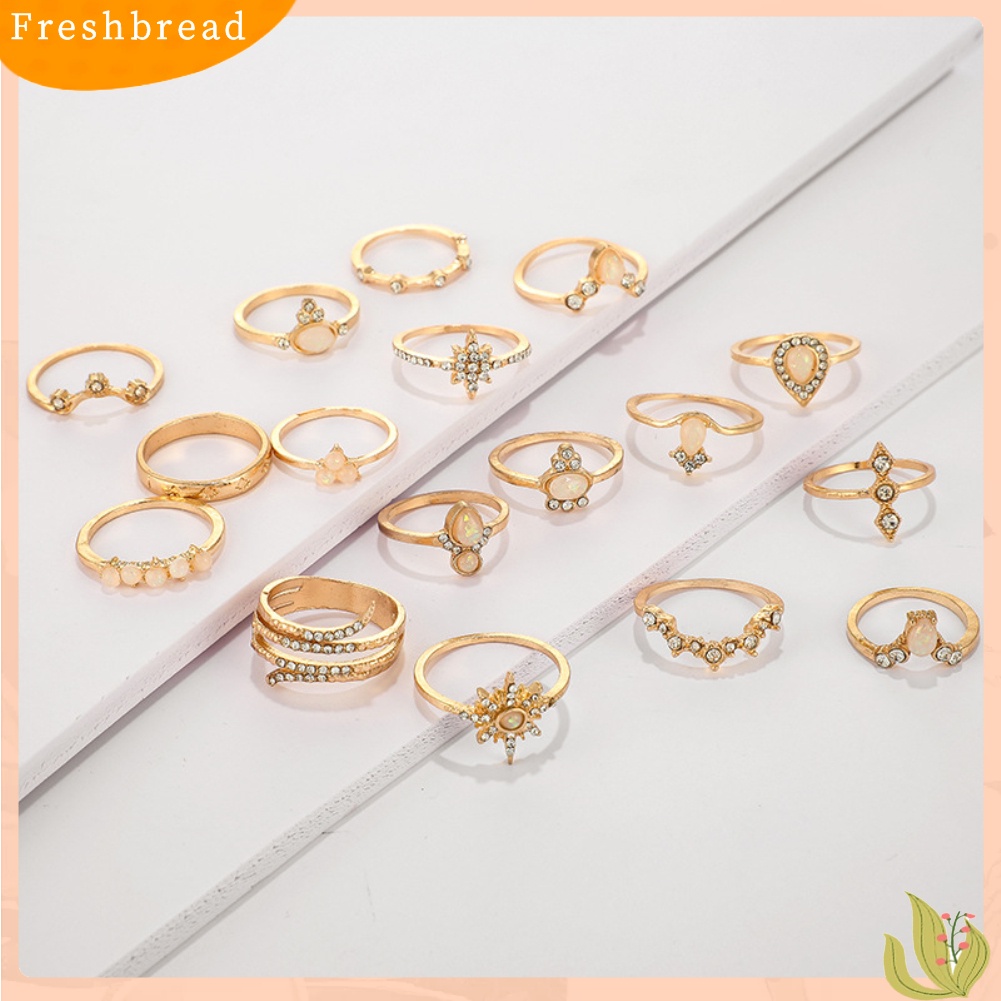 {In Stock} 17Pcs/Set Bohemian Wanita Berlian Imitasi Hias Bunga Jari Cincin Pesta Perhiasan Hadiah