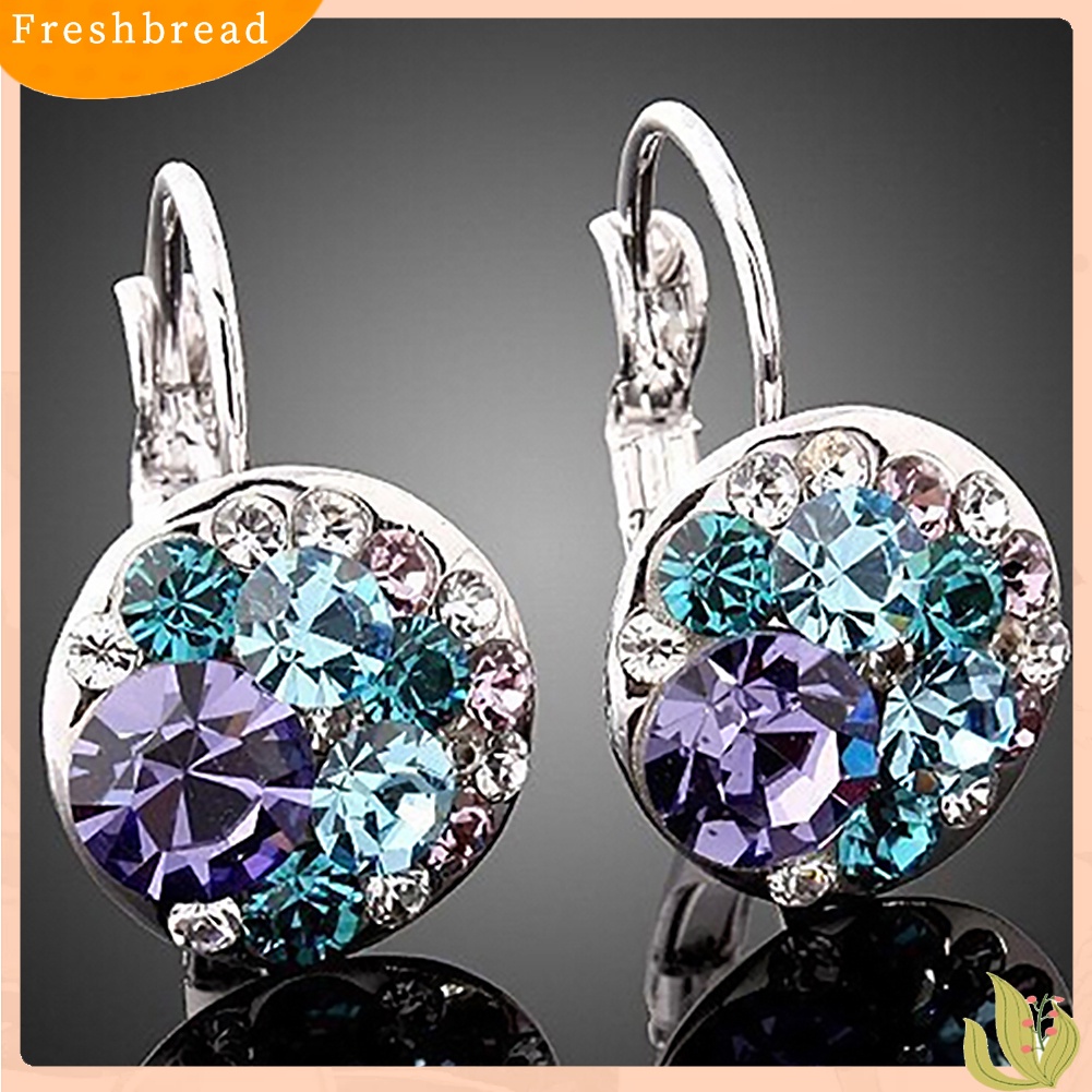 {In Stock} Fashion Wanita Cubic Zirconia Penuh Kristal Leverback Perak Alloy Earrings