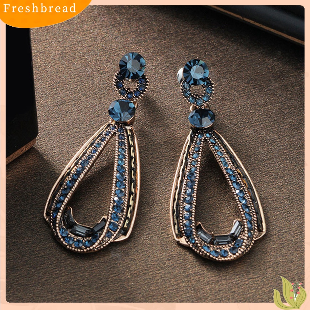 {In Stock} Anting Drop Gaya Vintage Bentuk Tetesan Air Pengerjaan Halus Batu Biru Pear Drop Earring Untuk Pesta