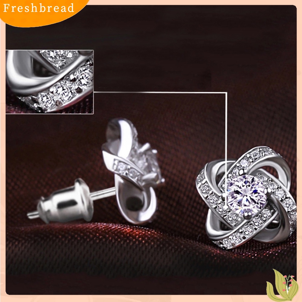 {In Stock} Fashion Perhiasan Wanita Perak Disepuh Telinga Stud Cubic Zirconia Berlian Imitasi Anting