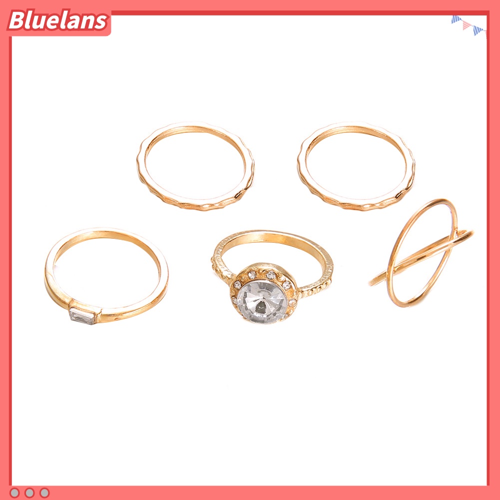 {In Stock} 5Pcs/Set Fashion Wanita Salib Bulat Cubic Zirconia Jari Cincin Perhiasan Pesta