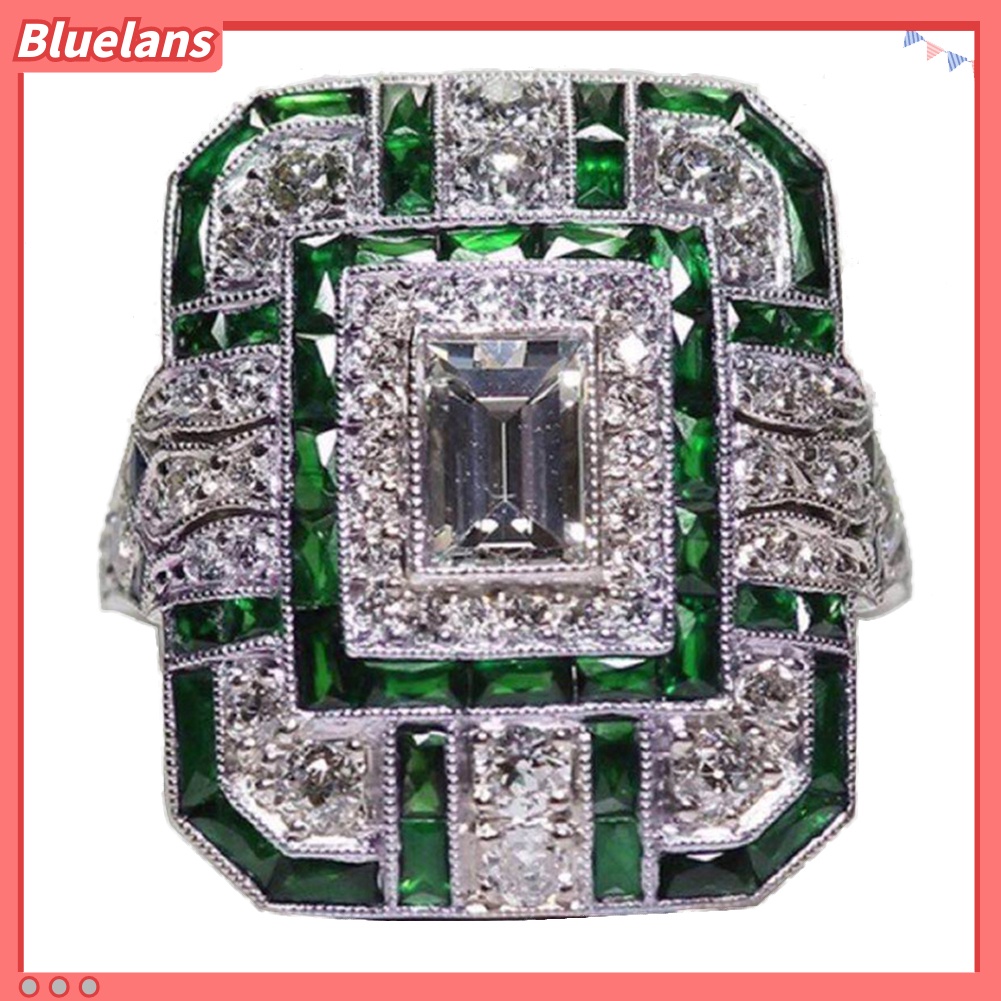 {In Stock} Pernikahan Pertunangan Wanita Retro Cubic Zirconia Bertatahkan Perhiasan Cincin Jari Persegi