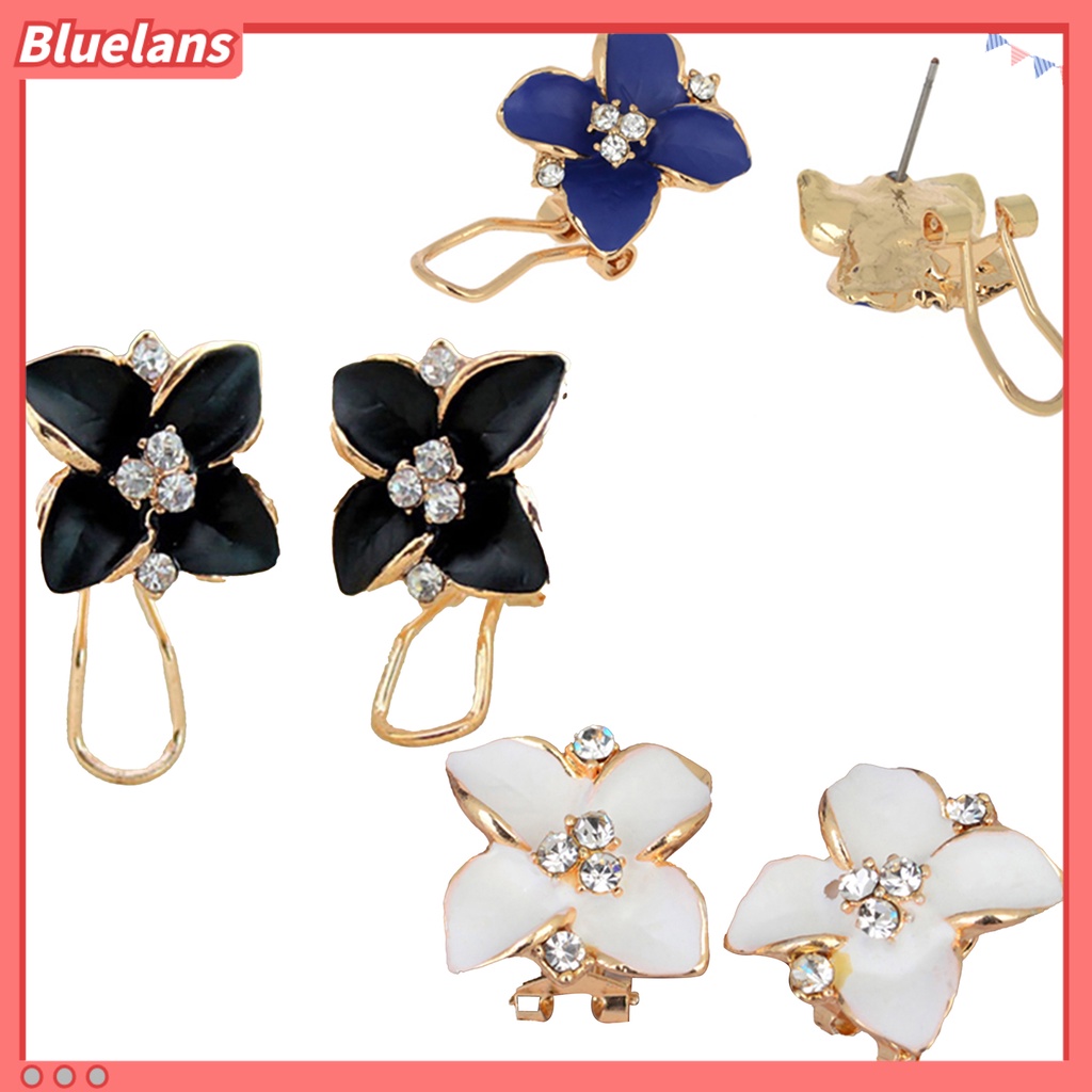 {In Stock} 1pasang Wanita Fashion Elegan Kristal Imitasi Camelia Ear Studs Earrings Perhiasan Untuk Pakaian Sehari-Hari