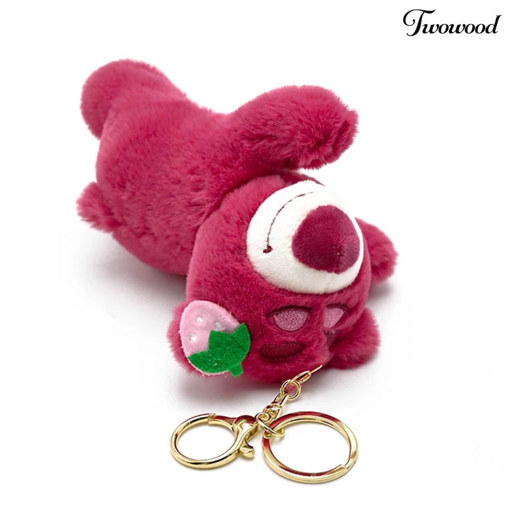 Twowood Gantungan Kunci Beruang Liontin Kartun Sprawled Lazy Bear Sweet Color Antikarat Keys Storage Strawberry Shoulder Bag Decoration Bear Mainan Mewah Mobil Decor Stuff