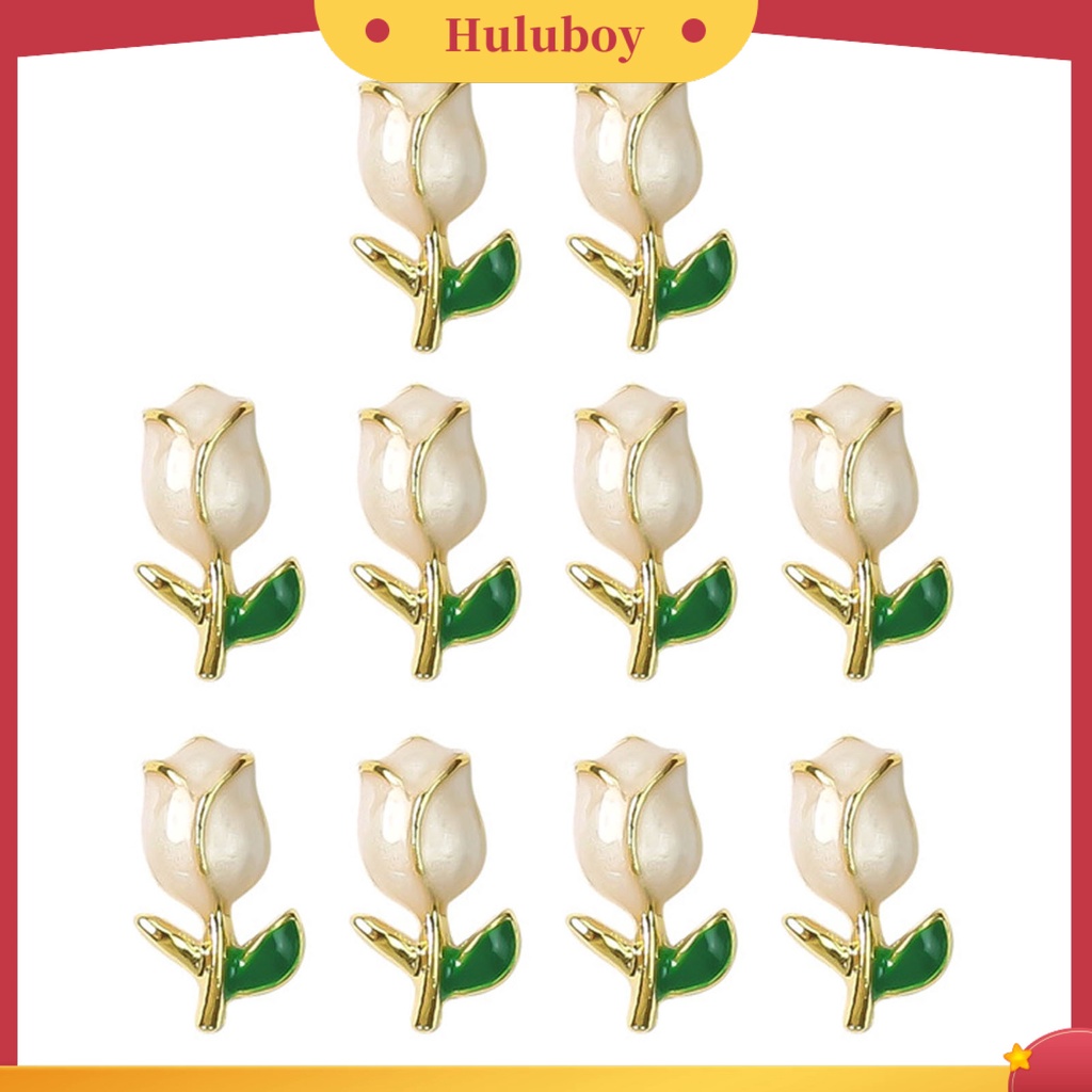 {In Stock} 10Pcs Nail Art Tulip High Gloss Tiga Dimensi Tidak Luntur Dapat Dilepas DIY Alloy Wanita Glitter Tulip Manicure Dekorasi Kecantikan Supply