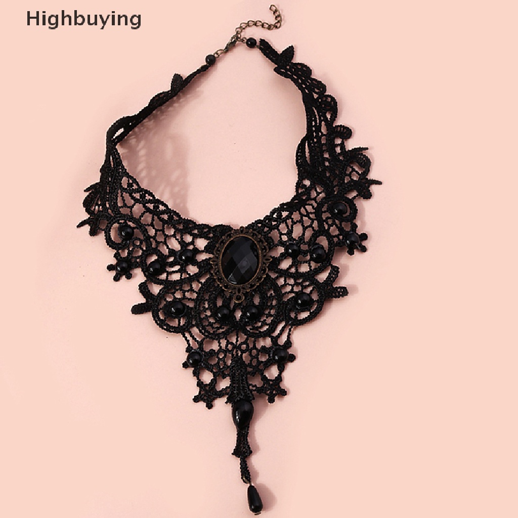 Hbid Wanita Hitam Lace Beads Choker Victorian Sexy Gothic Collar Kalung Hadiah Bagus Glory