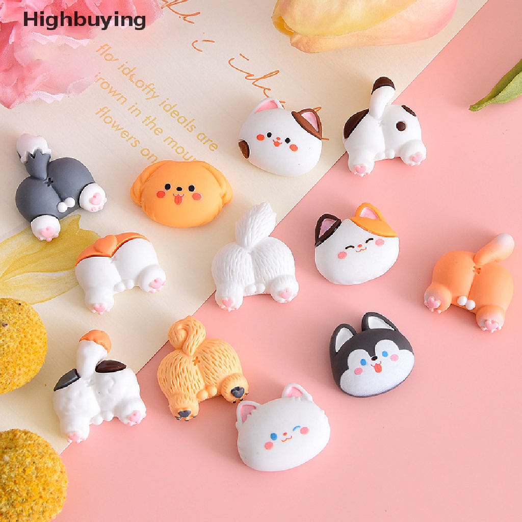 Hbid 10Pcs Kartun Lucu Kucing Anjing Kepala Dan Pantat Set Resin Datar Kembali Scrapbooking DIY Perhiasan Craft Dekorasi Aksesoris Ponsel Case Kulkas Stiker Glory