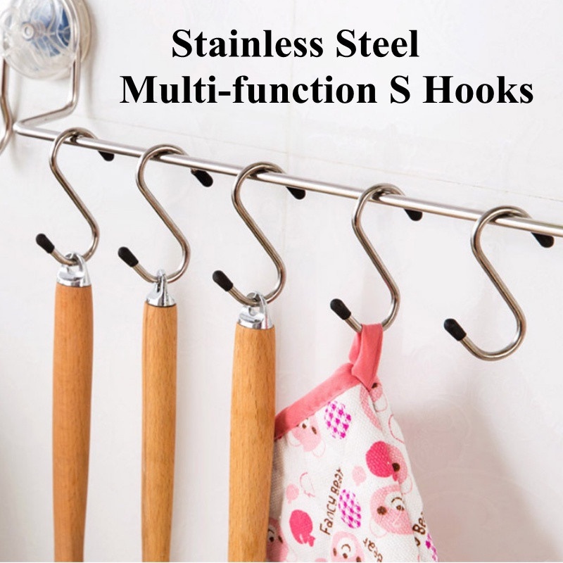4 Pcs Stainless Steel Lemari Multi Fungsi S-shaped Hook Lemari Pakaian Handuk Panci Wajan Kait Alat Penyimpanan Kamar Mandi Dapur Rumah Tangga