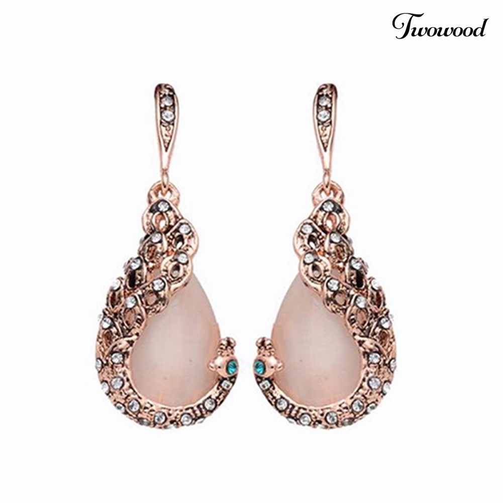 Twowood Wanita Elegan Tetesan Air Berlian Imitasi Liontin Kalung Kait Anting Set Perhiasan