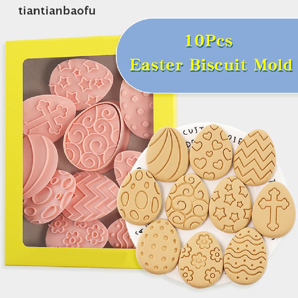 [tiantianbaofu] 10 Pcs Telur Paskah Biskuit Cetakan Cookie Cutters Stamp Press Fondant Gula craft Baking Alat Dekorasi Pesta Butik