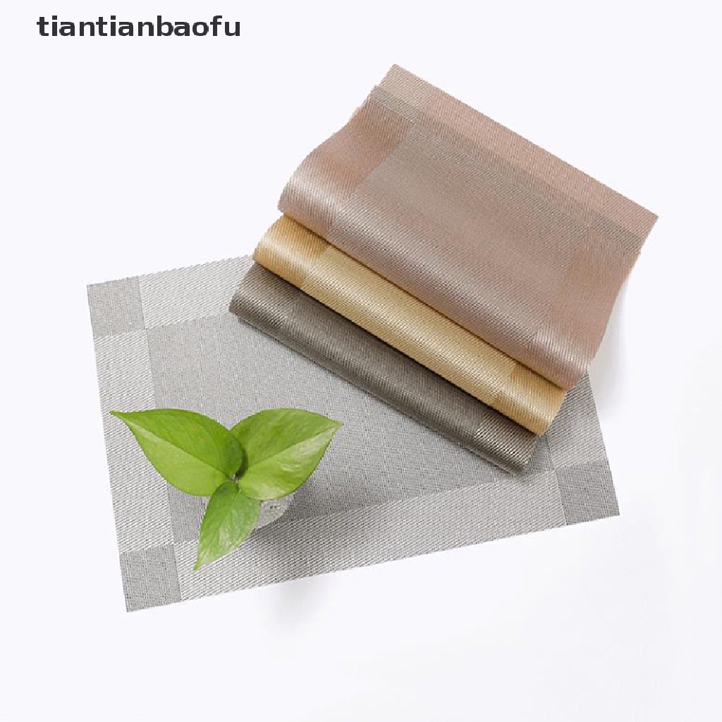 [tiantianbaofu] 1 Pcs PVC Persegi Panjang Tatakan Restoran Dicuci Tahan Lama Meja Makan Menenun Tikar Bingkai Teslin Disc Bowl Coaster Non-slip Pad Butik