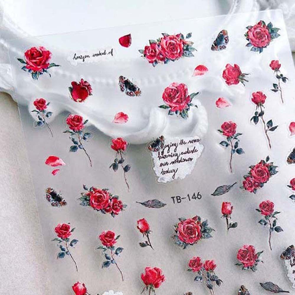 AUGUSTINA Agustinina Bunga Stiker Kuku Wanita Musim Semi Daun Gaya Jepang Tulip Self Adhesive Nail Dekorasi
