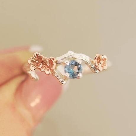 Goldkingdom Fashion Perhiasan Aksesoris Ready Stock Berlapis Perak Warna Pemisahan Bunga Cincin Rose Gold Flower Jewelry