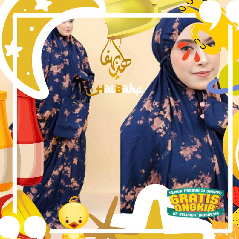 Haibahf Mukena Terusan Dewasa Jumbo Tali Karet cincin Jari Bahan Rayon Bali Dingin/ Trendy Slik