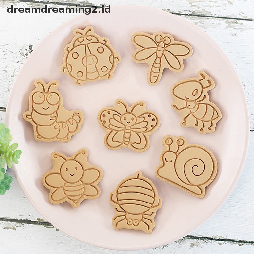 (hot) 8 Pcs/set Hewan Hutan Gajah Singa 3D Kartun Cookie Cetakan Biskuit Cutter Perangko Lebah Kupu-Kupu DIY Fondant Plunger Kue Alat Dapur Baking Pastry Bakeware Perlengkapan//