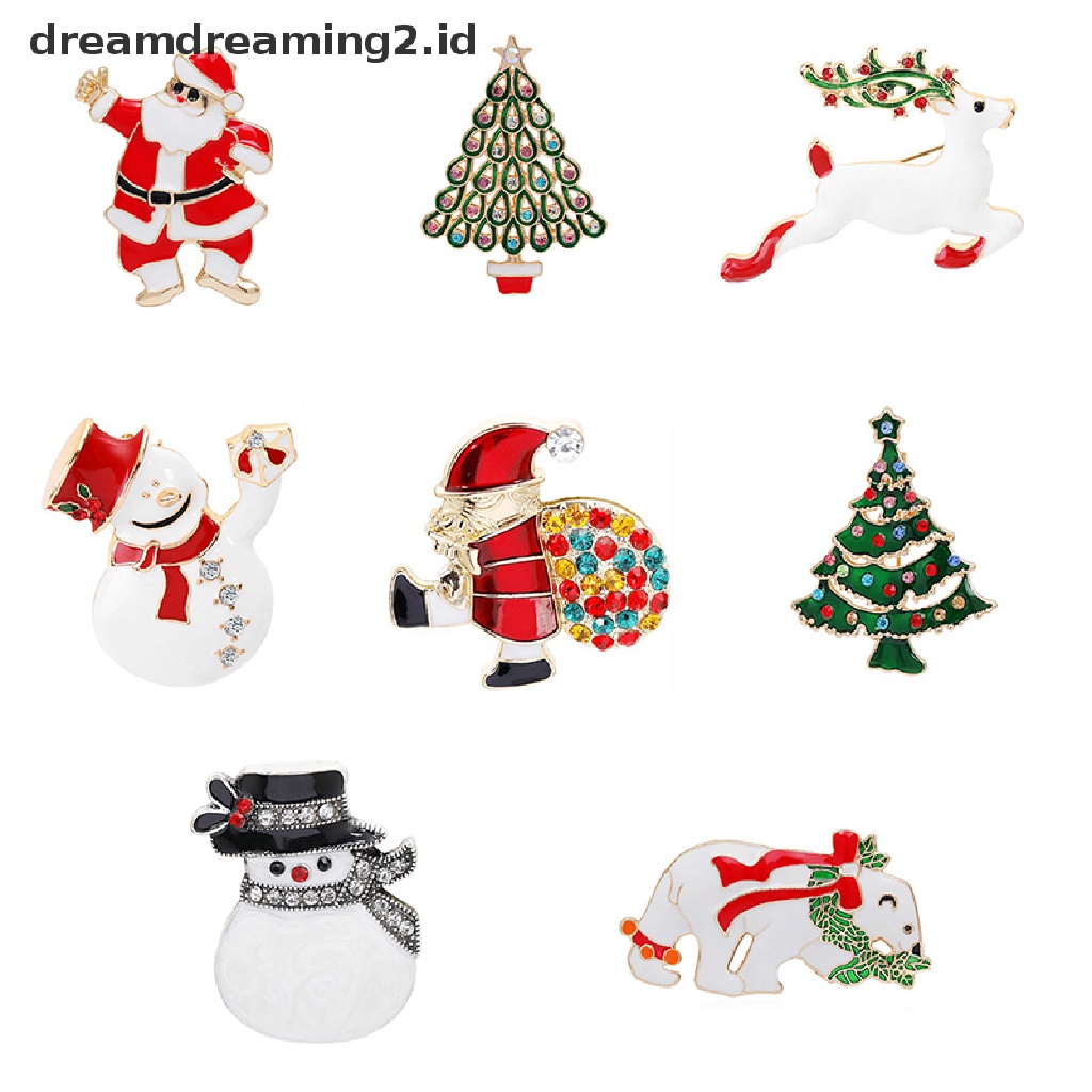 (hot) Wanita Fashion Snowman Santa Claus Topi Pohon Natal Bros Pin Perhiasan Hadiah//