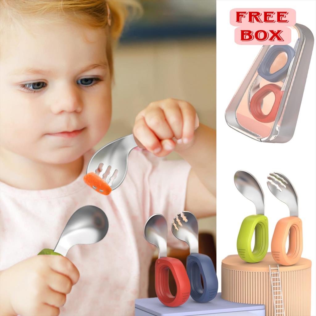 JM0077 Sendok Bayi Elbow Stainless Anak Bayi BLW Mpasi Baby Spoon Fork Training Set Training Children