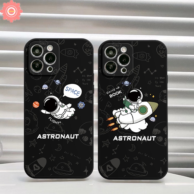 IPHONE Casing Kartun Yang Indah Kompatibel Untuk Iphone11 12 13 14 Pro Max 7Plus 6 7 8 6S Plus XR X XS Max SE 2020 Kartun Lucu Luar Angkasa Astronot NASA Lembut Tpu Penutup Tepi Lurus