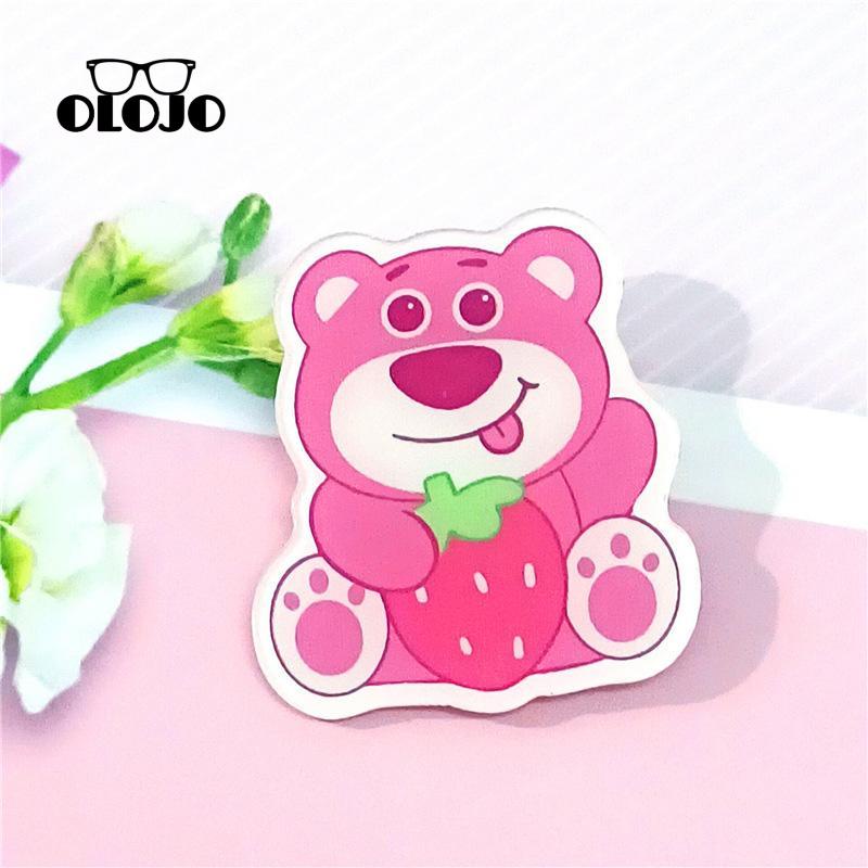 【COD】Bros Akrilik Kartun Beruang Strawberry Lucu Kepribadian Aksesoris Pakaian Lencana