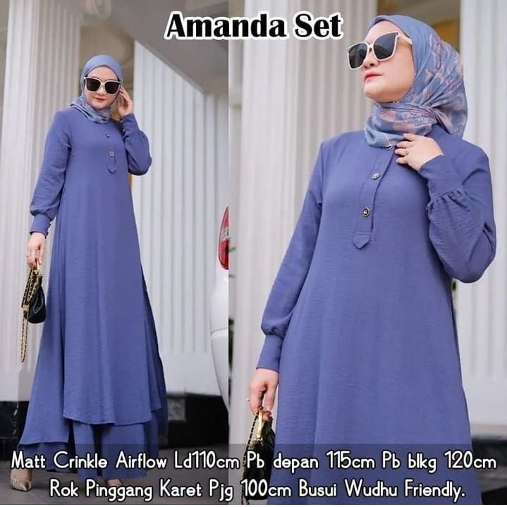 GAMIS STORE - Amanda One Set Matt Cringkle Airflow Polos Basic Fit To XL Besar OOTD Setelan Wanita Muslim Premium