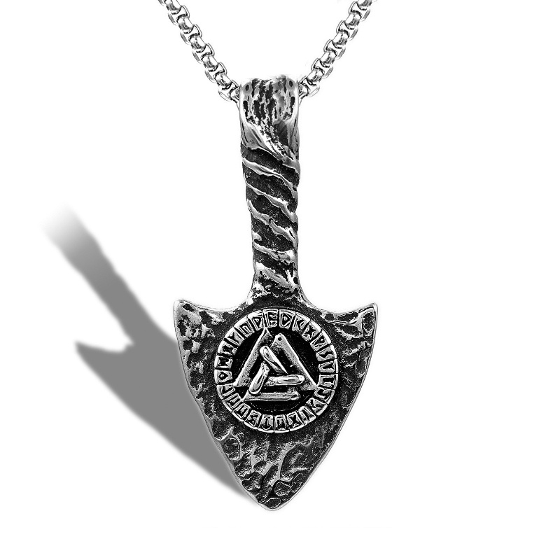 [Z H Perhiasan] Vintage Nordic Viking Rune Tombak Hip Hop Liontin Pria Dan Wanita Fashion Stainless Steel Kalung Punk Pesta Rock Perhiasan Aksesoris