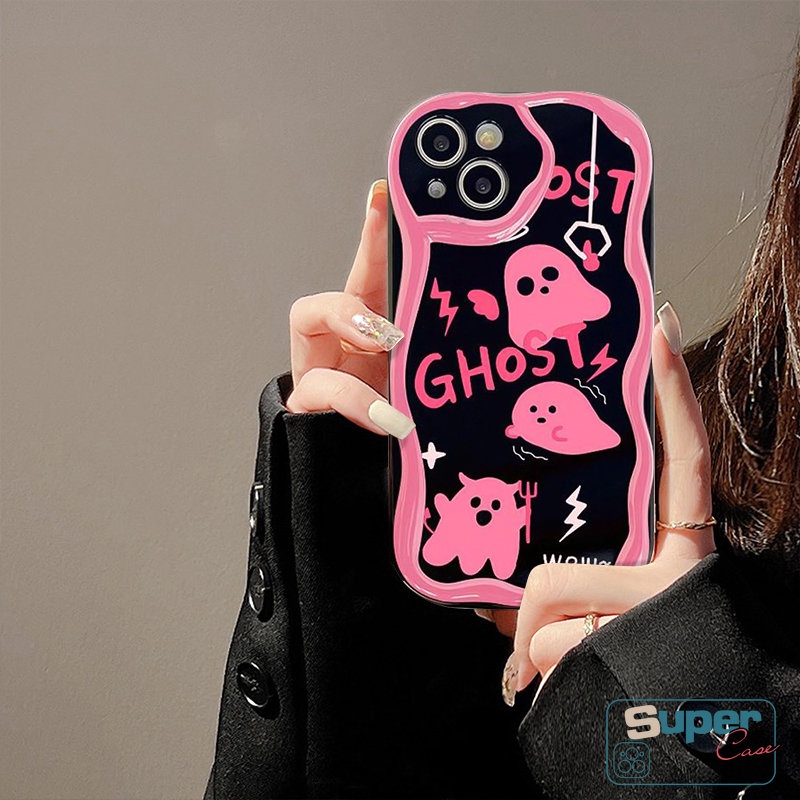 IPHONE Casing Ponsel Shockproof Kompatibel Untuk Iphone7 8 6s 6plus XR X13 14 11 12 Pro Max XS Max SE 2020 Lucu Lucu Pink Soul Ghost Glossy 3D Wavy Curved Edge Soft Tpu Cover