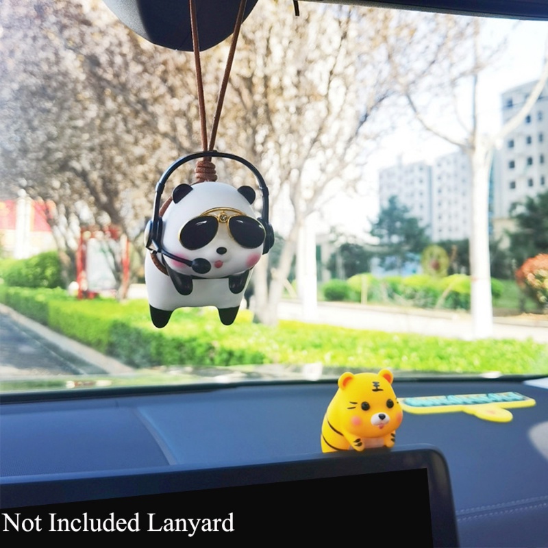 Boneka Bentuk Harimau DJ Panda Lucu Dekorasi Dashboard Mobil/Patung Kartun Kepribadian Otomotif/Ornamen Interior Kendaraan DIY