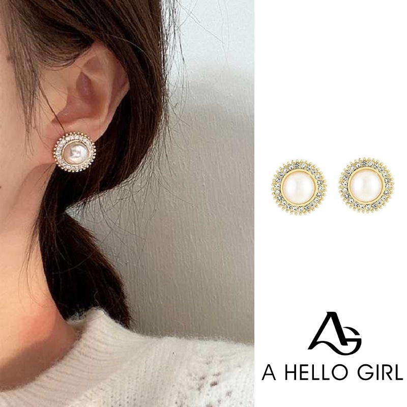 Anting Stud S925 Silver Needle Hias Mutiara Berlian Gaya Vintage Korea Untuk Wanita