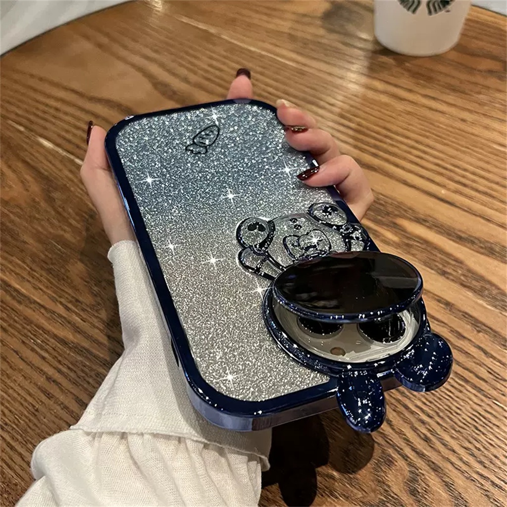 IPHONE Casing Lensa Perlindungan Kamera Kelinci 3D Yang Lucu Yang Menyenangkan Iphone14 Pro Max14 Plus Case Iphone13 12 Pro Max 11 Pro Max XR Dengan Stand Mewah Berkedip Perlindungan shock Lembut Penutup Belakang