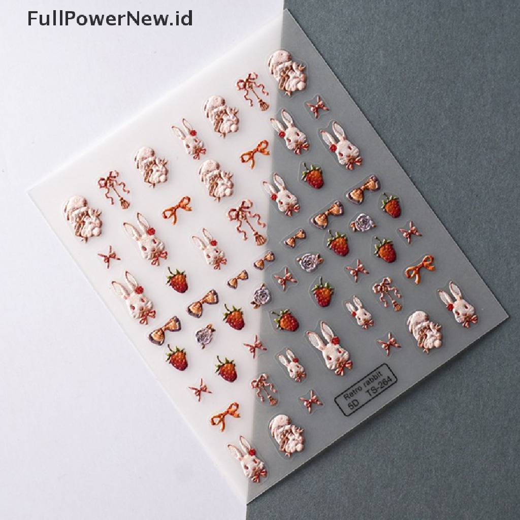 Power Lucu Retro Kelinci 5D Stiker Kuku Decal Nail Art Perekat DIY Manicure Decor ID