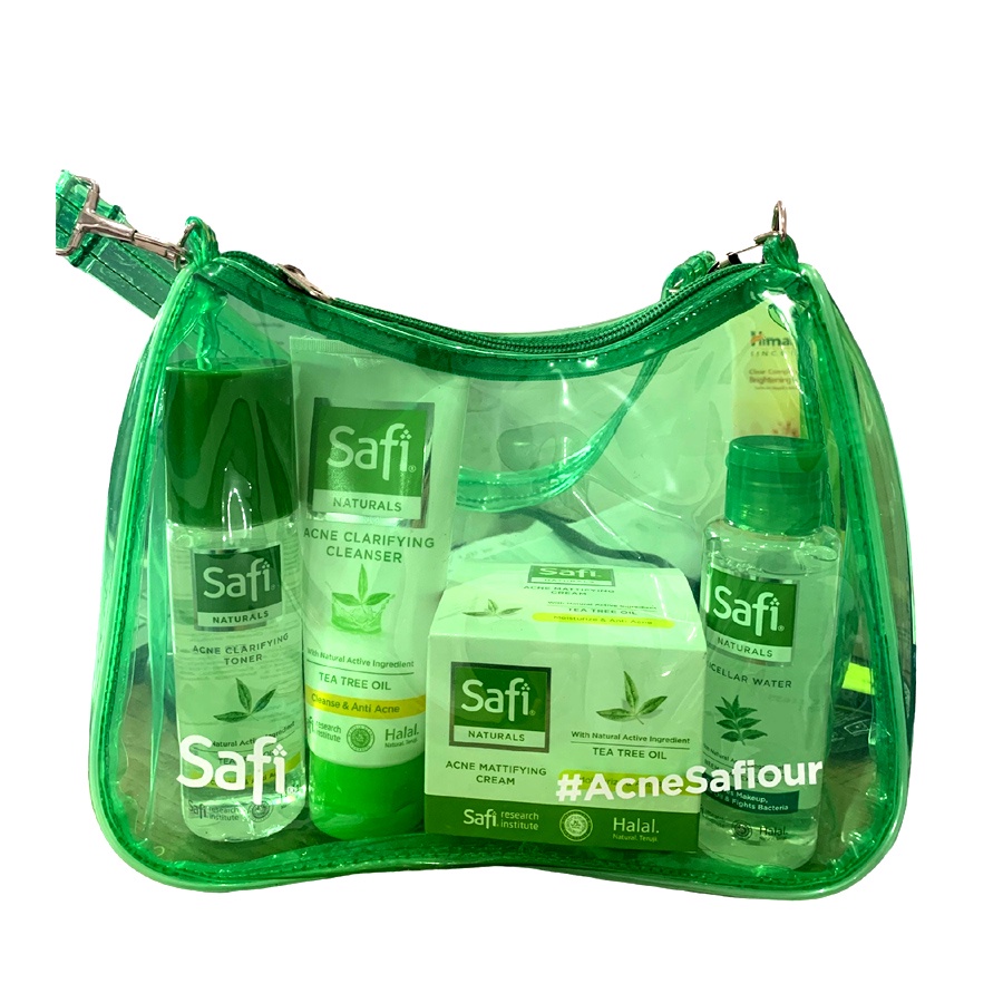 [Paket Komplit] Safi Naturals Acne Clarifying Cleanser 100ml + Toner 100ml + Cream 45gr - Free Bag + Micellar Water