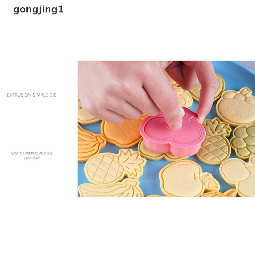 Ggg 8Pcs Cetakan Embosser Kue Kering Buah 3D Frosg Fondant Plastik Cookie Press Mold ID