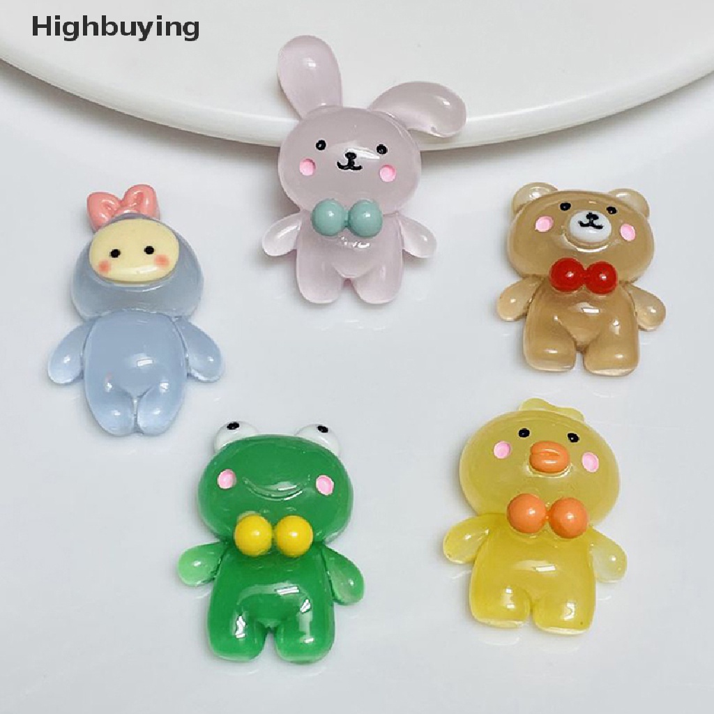 Hbid 5 Pcs Fluorescence Mini Resin Hewan Kelinci Beruang Bebek Mainan DIY Handmade Perhiasan Aksesoris Miniatur Dekorasi Lucu Ornamen Hadiah Glory