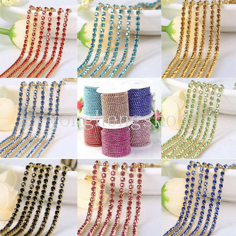 1m Colorful Kaca Kristal Berlian Imitasi Rantai Trim2/2.5mm Jahitan Rantai Sew-On Lem Di Cangkir Rantai DIY Kerajinan Tas Aksesoris Pakaian Dekorasi
