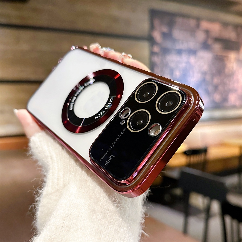 Casing Lensa Pelindung Kamera Mewah iPhone 14 Pro Max case Iphone13 12 Pro Max14 Plus Promax metal magnetic ring Transparan Bening Perlindungan shock hard back cover